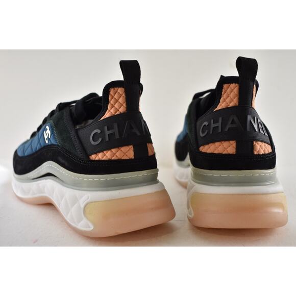 Chanel 21K Mens Blue Green White Black CC Logo Low Top Trainer Sneaker 44 11 - Picture 13 of 14